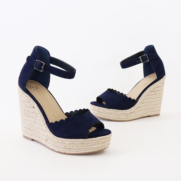 navy espadrille wedge